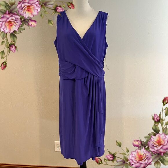 Chaps Vivid violet purple color Sleeveless v-neck Midi formal Dress size 16W - Picture 1 of 12